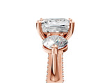 Rose gold Princess Cut Diamond Three-Stone Ring with Prong Setting and Pavé Band_8