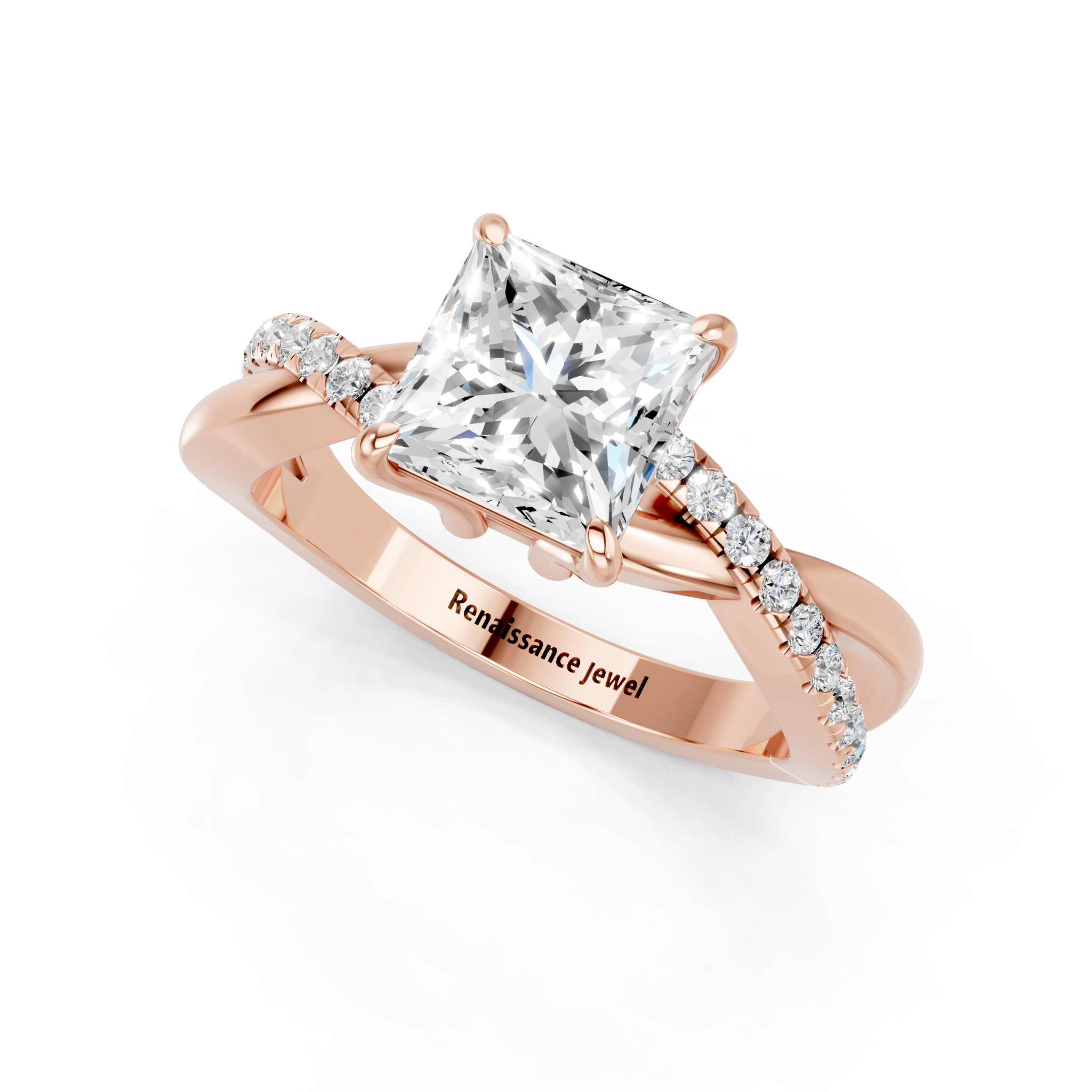 Rose gold Princess Cut Diamond Twist Band Solitaire with Prong Setting_16