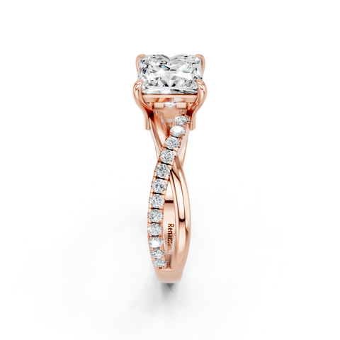 Rose gold Princess Cut Diamond Twist Band Solitaire with Prong Setting_17