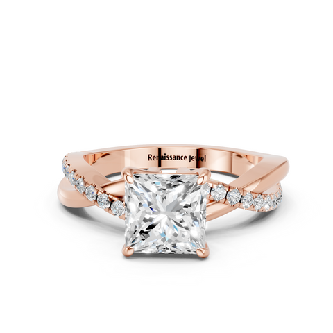 Rose gold Princess Cut Diamond Twist Band Solitaire with Prong Setting_24