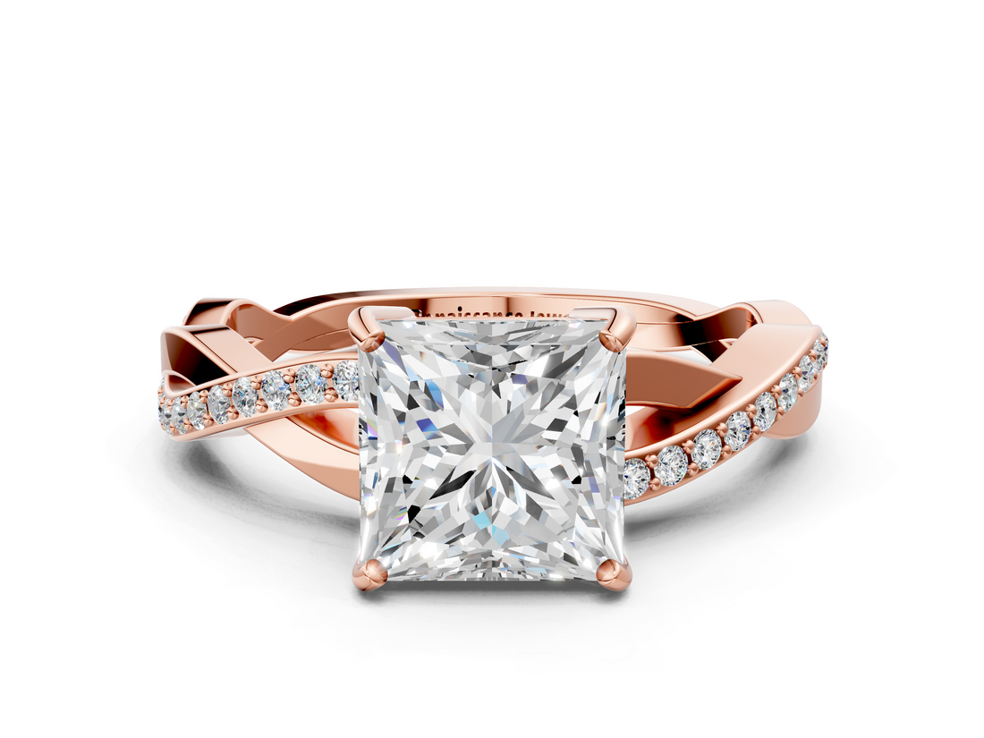 Rose gold Princess Cut Diamond Twisted Band Engagement Ring with Prong Setting_15