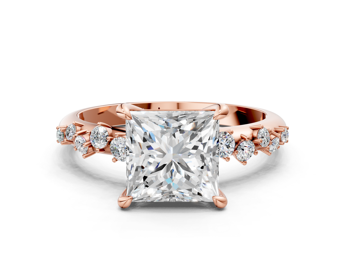 Rose gold Princess Cut Diamond Vine Band with Four-Prong Setting_68