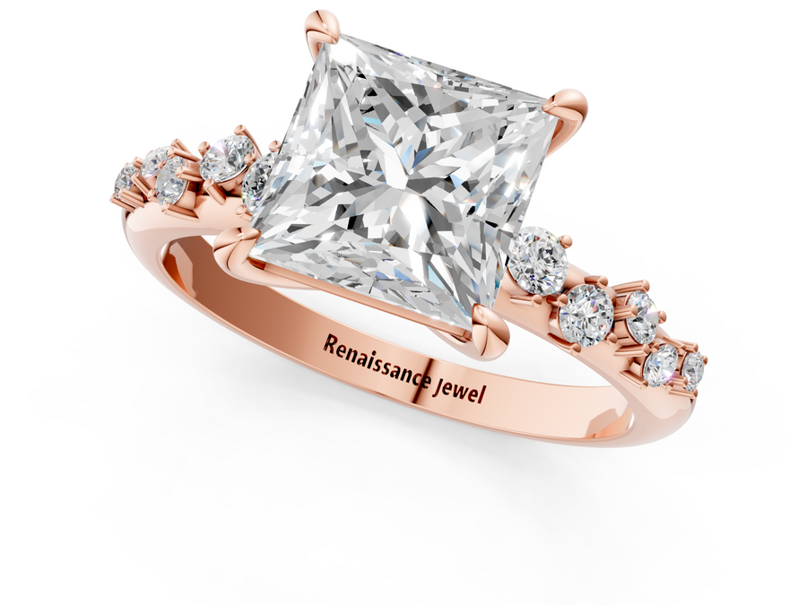 Rose gold Princess Cut Diamond Vine Band with Four-Prong Setting