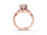 Rose gold Princess Cut Diamond with Amethyst side stone Halo Twist Band Solitaire Prong Setting Ring_15