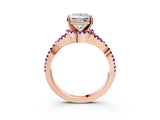 Rose gold Princess Cut Diamond with Amethyst side stone Halo Twist Band Solitaire Prong Setting Ring_27