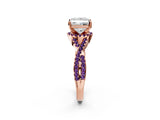 Rose gold Princess Cut Diamond with Amethyst side stone Halo Twist Band Solitaire Prong Setting Ring_32