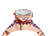 Rose gold Princess Cut Diamond with Amethyst side stone Halo Twist Band Solitaire Prong Setting Ring_34