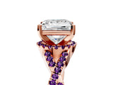Rose gold Princess Cut Diamond with Amethyst side stone Halo Twist Band Solitaire Prong Setting Ring_35