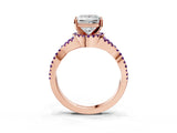 Rose gold Princess Cut Diamond with Amethyst side stone Halo Twist Band Solitaire Prong Setting Ring_45