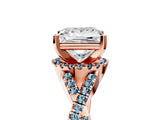 Rose gold Princess Cut Diamond with Aquamarine side stone Halo Twist Band Solitaire Prong Setting Ring_17