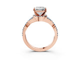 Rose gold Princess Cut Diamond with Aquamarine side stone Halo Twist Band Solitaire Prong Setting Ring_27