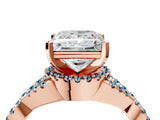 Rose gold Princess Cut Diamond with Aquamarine side stone Halo Twist Band Solitaire Prong Setting Ring_34