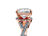 Rose gold Princess Cut Diamond with Aquamarine side stone Halo Twist Band Solitaire Prong Setting Ring_35