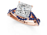 Rose gold Princess Cut Diamond with Blue Sapphire side stone Halo Twist Band Solitaire Prong Setting Ring_25
