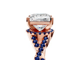 Rose gold Princess Cut Diamond with Blue Sapphire side stone Halo Twist Band Solitaire Prong Setting Ring_29