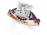 Rose gold Princess Cut Diamond with Blue Sapphire side stone Halo Twist Band Solitaire Prong Setting Ring_43