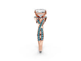 Rose gold Princess Cut Diamond with Blue Topaz side stone Halo Twist Band Solitaire Prong Setting Ring_26