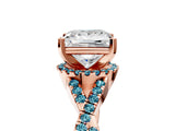 Rose gold Princess Cut Diamond with Blue Topaz side stone Halo Twist Band Solitaire Prong Setting Ring_29