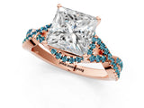 Rose gold Princess Cut Diamond with Blue Topaz side stone Halo Twist Band Solitaire Prong Setting Ring_31