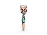 Rose gold Princess Cut Diamond with Blue Topaz side stone Halo Twist Band Solitaire Prong Setting Ring_32