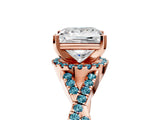 Rose gold Princess Cut Diamond with Blue Topaz side stone Halo Twist Band Solitaire Prong Setting Ring_35
