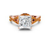 Rose gold Princess Cut Diamond with Citrine side stone Halo Twist Band Solitaire Prong Setting Ring_12