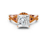 Rose gold Princess Cut Diamond with Citrine side stone Halo Twist Band Solitaire Prong Setting Ring_24