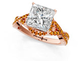 Rose gold Princess Cut Diamond with Citrine side stone Halo Twist Band Solitaire Prong Setting Ring_25