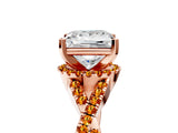 Rose gold Princess Cut Diamond with Citrine side stone Halo Twist Band Solitaire Prong Setting Ring_29
