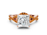 Rose gold Princess Cut Diamond with Citrine side stone Halo Twist Band Solitaire Prong Setting Ring_30