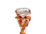 Rose gold Princess Cut Diamond with Citrine side stone Halo Twist Band Solitaire Prong Setting Ring_35