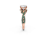 Rose gold Princess Cut Diamond with Green Sapphire side stone Halo Twist Band Solitaire Prong Setting Ring_26