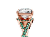 Rose gold Princess Cut Diamond with Green Sapphire side stone Halo Twist Band Solitaire Prong Setting Ring_29