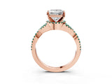 Rose gold Princess Cut Diamond with Green Sapphire side stone Halo Twist Band Solitaire Prong Setting Ring_33