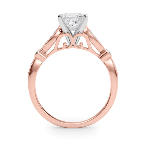 Rose gold Princess Cut Diamond with Milgrain Marquise and Bezel Accents on a Solitaire Band with Prong Setting 2