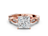 Rose gold Princess Cut Diamond with Milgrain Marquise and Bezel Accents on a Solitaire Band with Prong Setting_231