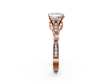 Rose gold Princess Cut Diamond with Milgrain Marquise and Bezel Accents on a Solitaire Band with Prong Setting_233