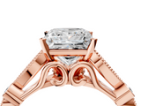 Rose gold Princess Cut Diamond with Milgrain Marquise and Bezel Accents on a Solitaire Band with Prong Setting_235