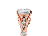Rose gold Princess Cut Diamond with Milgrain Marquise and Bezel Accents on a Solitaire Band with Prong Setting_236