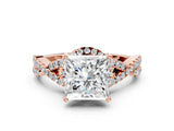 Rose gold Princess Cut Diamond with Moissanite side stone Halo Twist Band Solitaire Prong Setting Ring_24
