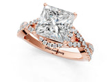 Rose gold Princess Cut Diamond with Moissanite side stone Halo Twist Band Solitaire Prong Setting Ring_25