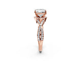 Rose gold Princess Cut Diamond with Moissanite side stone Halo Twist Band Solitaire Prong Setting Ring_26