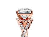 Rose gold Princess Cut Diamond with Moissanite side stone Halo Twist Band Solitaire Prong Setting Ring_29