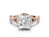 Rose gold Princess Cut Diamond with Moissanite side stone Halo Twist Band Solitaire Prong Setting Ring_30