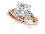 Rose gold Princess Cut Diamond with Moissanite side stone Halo Twist Band Solitaire Prong Setting Ring_31