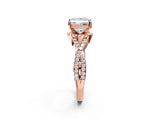 Rose gold Princess Cut Diamond with Moissanite side stone Halo Twist Band Solitaire Prong Setting Ring_32