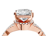 Rose gold Princess Cut Diamond with Moissanite side stone Halo Twist Band Solitaire Prong Setting Ring_34