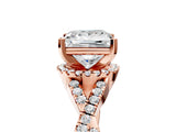 Rose gold Princess Cut Diamond with Moissanite side stone Halo Twist Band Solitaire Prong Setting Ring_35