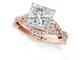 Rose gold Princess Cut Diamond with Moissanite side stone Halo Twist Band Solitaire Prong Setting Ring_43