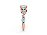 Rose gold Princess Cut Diamond with Moissanite side stone Halo Twist Band Solitaire Prong Setting Ring_44